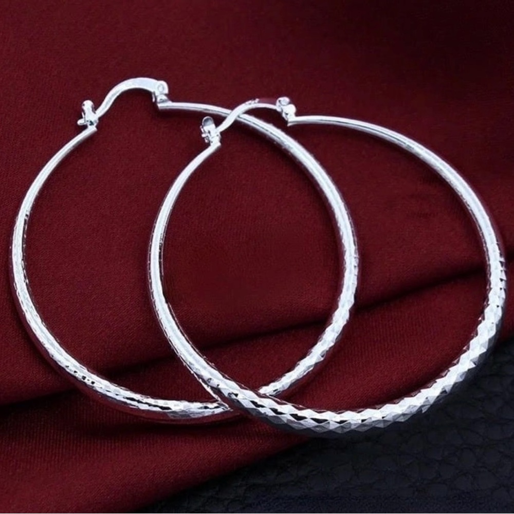 NEW 925 Sterling Silver Textured Hoop Earrings